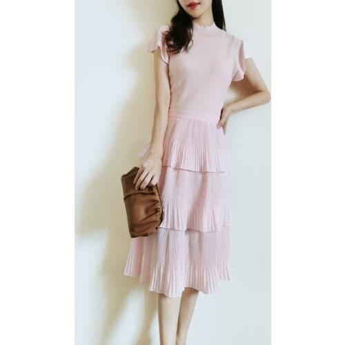 UK Fashion Knitted Jointed Layers Dress Size 0-5 Black/Pink