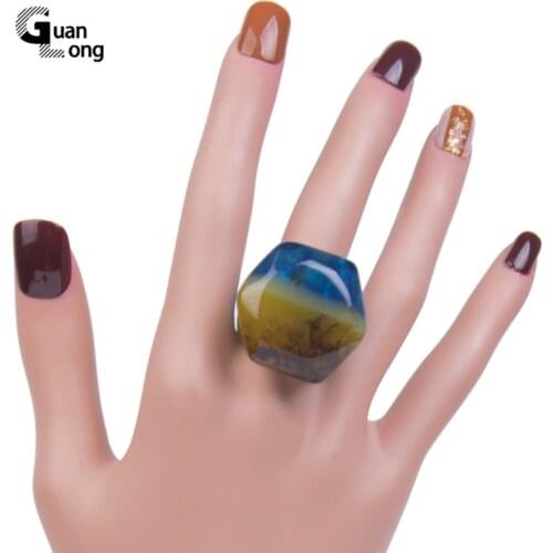 GuanLong Fashion Vintage/Engagement Women Rings New Jewelry Big/Large Finger Ring for Girls Colorful Acrylic Geometric Punk Ring