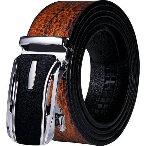 Famous Brand Men Belt Genuine Leather Luxury Alloy Automatic Buckle Belts Fashion Orange Cowskin Men Strap For Jeans DiBanGu