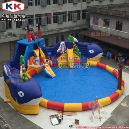 Swimming Pool Inflatable Amusement Design Commercial Grade Whale Inflatable Water Floating Slide Park