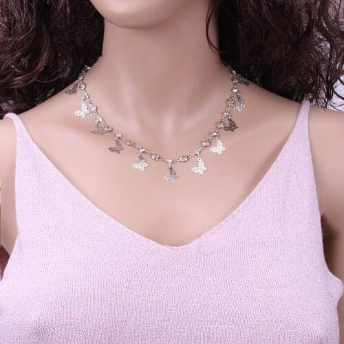 New pattern 2020 Necklace butterfly Metal Mosaic Zircon Women Fashion Link Chain Copper Trendy gold stainless steel wholesale