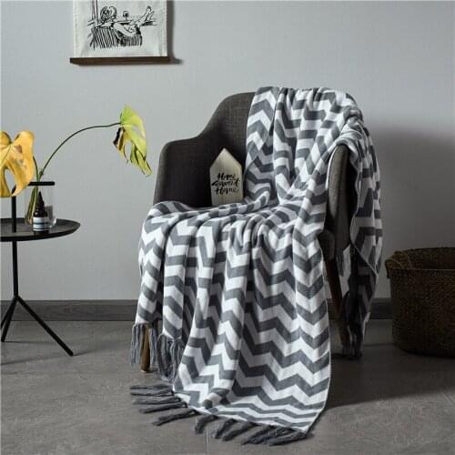 New cotton knitted blanket geometric wave fringe cover blanket machine washable woven blanket anime blanket blanket hoodie