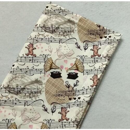 Adorable Jukebox Bear Music Note Printed Cotton Fabric 50x105cm Musical Note Fabric Patchwork Cloth Bag Party Home Decoration