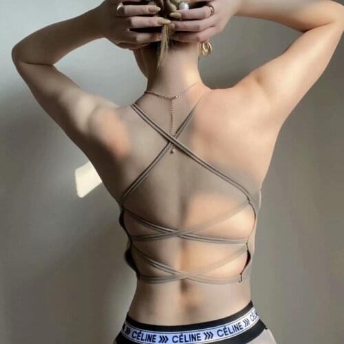 PUWD Sexy Woman Stretchy Backless Short Camisole 2021 Spring Fashion Ladies Slim Holiday Knit Strapless Vest Female Tie up Tops