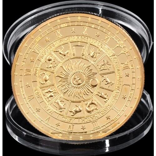 Gold Plated Sun Moon Divination Coin Lucky Constellation Collection Souvenir