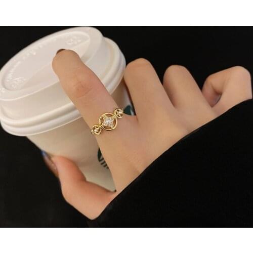 Origin Summer Temperament Star Metallic Imitation Pearl Ring for Women Delicate Hollow Open Adjustable Index Finger Ring Jewelry