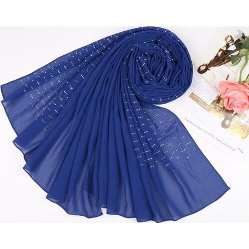 Luxury brand muslim diamonds chiffon hijab scarf women pearls embroidery shawls and wraps islamic headscarf foulard femme