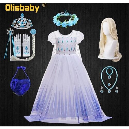 Christmas Girls Elsa Dress Up Puff Sleeve White Princess Prom Dresses Masquerade Child Snow Queen Costume Toddler Girl Clothes