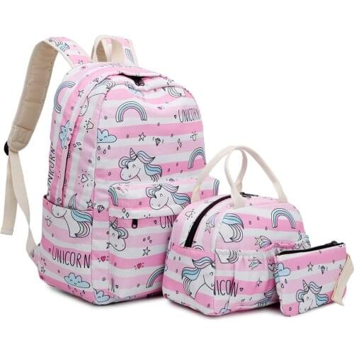 Girls Backpack for Primary School Bag Unicorn Backpack with Lunch Bag and Pencil Case ,Student Rucksack Lightweight Kids Travel