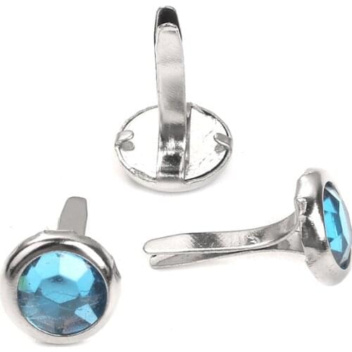 Brads Scrapbooking Embellishment DIY Craft Jewelry Making Findings Round Silver Color Blue Rhinestone 14x9mm 20PCs
