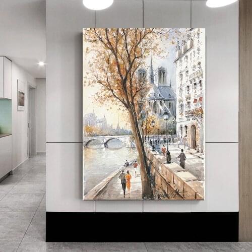 Modern Living Room European Small Town Landscpape Decoration Canvas Painting Watercolor Street View Hotel Home Decoration Art