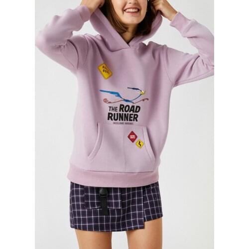 Road Runner Cartoon Printed Cotton Hooded Sweatshirt Long Sleeve new season winter womens hoodie lilac 2021