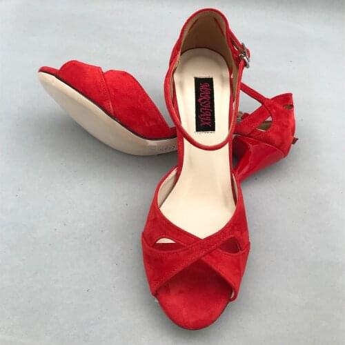 Classical Red Flamenco Dance Shoes Argentina Tango Shoes pratice shoes MST6226ARS Leather Hard Sole 7.5cm 9cm heel available