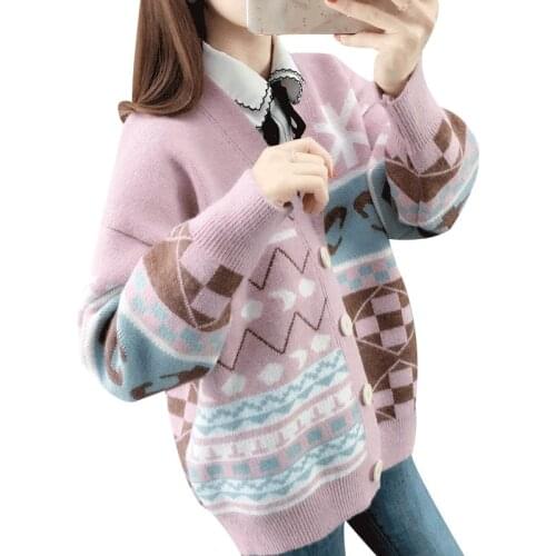 Spring Autumn Sweater Coat 2020 Korean Loose Long-sleeved V-neck Knitted Cardigan Womens Tops Large Size Sweaters Jackets Y415