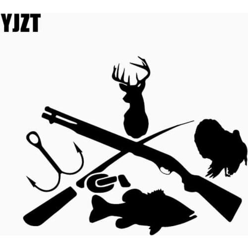 YJZT 16.2CM*12.9CM Funny Car Sticker Turkey Bass Deer Hunting Fishing Decal Vinyl Decor Black/Silver C24-1089