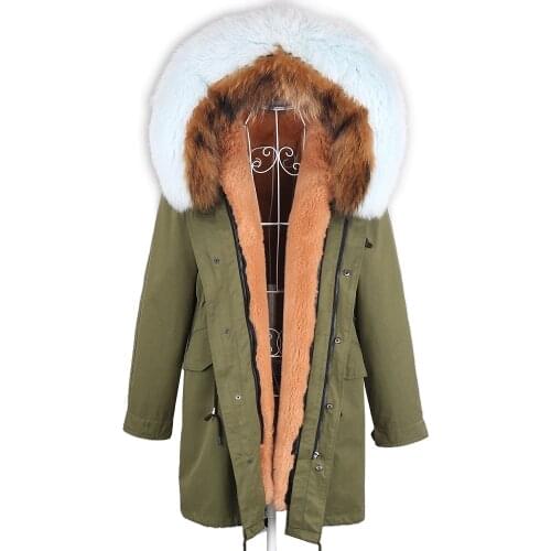 2021 New Women Winter Jacket Long Coat Big Natural Raccoon Fur Collar Thick Faux Fur Liner Detachable Fashion Parkas