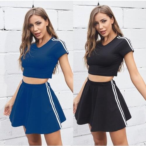Womens Summer Suit Youth Girl Sportswear Fashion Slim Short-Sleeved Short Skirt Two-Piece Suit 2021New YYFS-6180