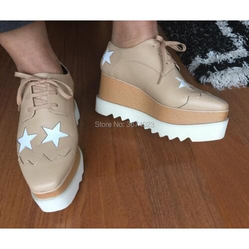 Qianruiti Stars Wedge Heel Casual Shoes Women Platform Square Toe Shoes Height Increasing Sneakers Oxford Loafers Ladies