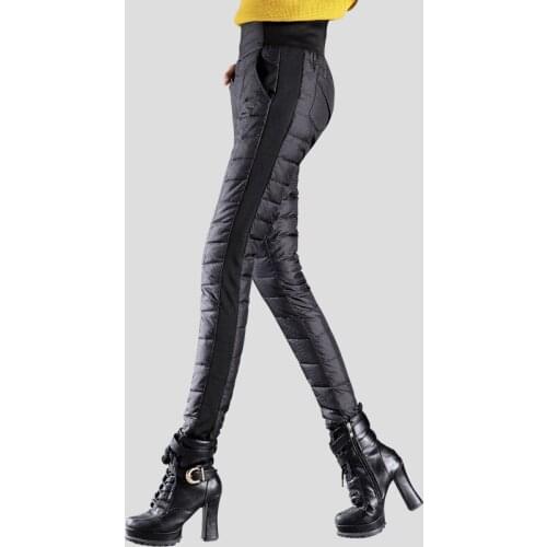 Winter womens down pants High waist Thick elastic White duck down pants outdoor womens Solid color slim warm trousers plus size