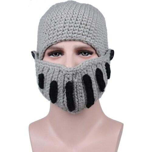 Winter Funny Roman Men Beanies Knight Helmet Caps Knit Warm Cool Women Hats Handmade 2018 Party Gift Mask Beanie Winter Hat