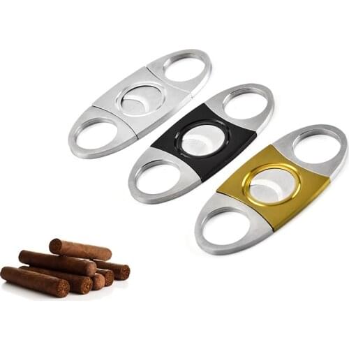 1Pcs Cigar Accessories Double Blades Household Merchandises Silver Stainless Steel Pocket Cigar Cutter Knife Gadgets DoubleEdged