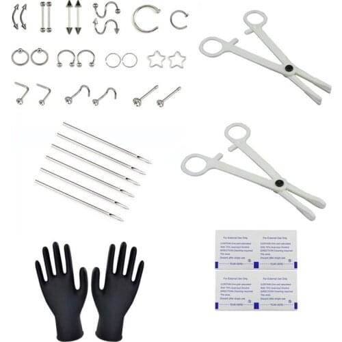 38Pcs/set 2018 New Belly Nipple Eyebrow Lip Nose Ring Tongue Needles Body Piercing Kit Jewelry Tool