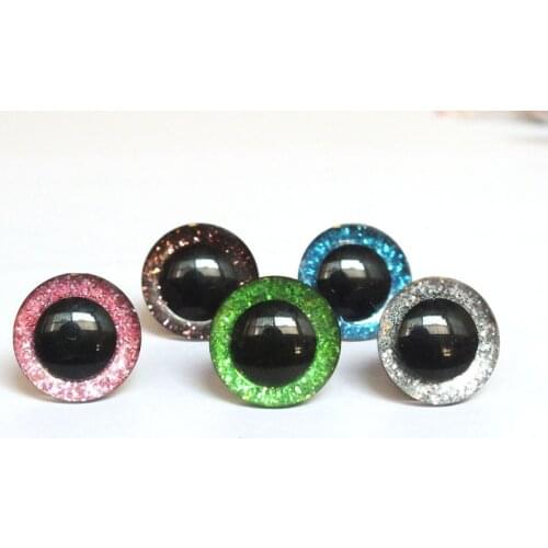 5color mixed 16/18/20/25mm can choose round plastic clear toy eyes + glitter Nonwovens + hard washer for plush doll findings