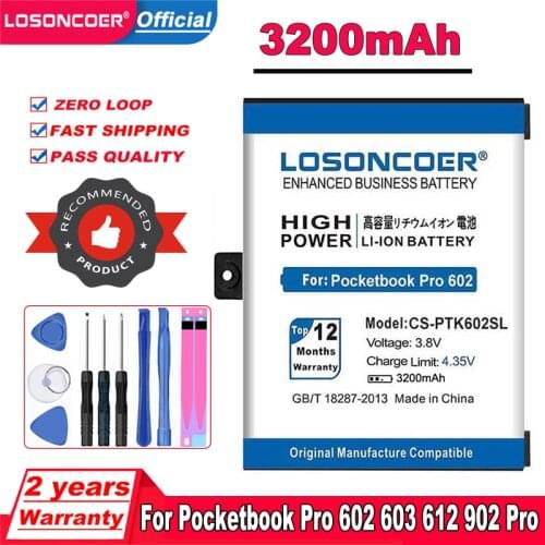 LOSONCOER 2500mAh CS-PTK602SL 1ICP4/40/60 1S1P Battery For Pocketbook Pro 602 603/612/902/903/912/920 920.W Battery