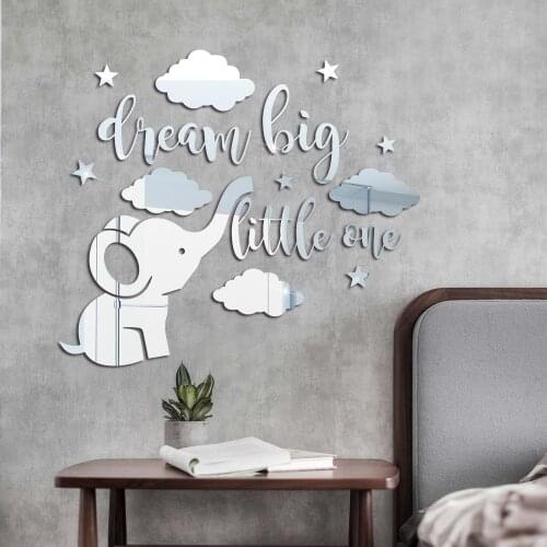 Little Elephant Acrylic Mirror Stickers Wall Sticker Baby Bedroom Decor Living Room Home Decoration Accessories