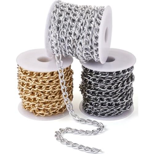5M/Color Aluminium Unwelded Diamond Cut Twisted Curb Chains with Spool For DIY Necklace Bracelet Jewelry Making 10X6.5X1.8mm