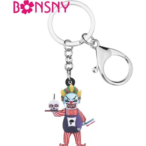 Bonsny Acrylic Halloween Clown Keychains Print Trouser Keyring Key Chain Jewelry For Women Kids Teen Unique Festival Decoration
