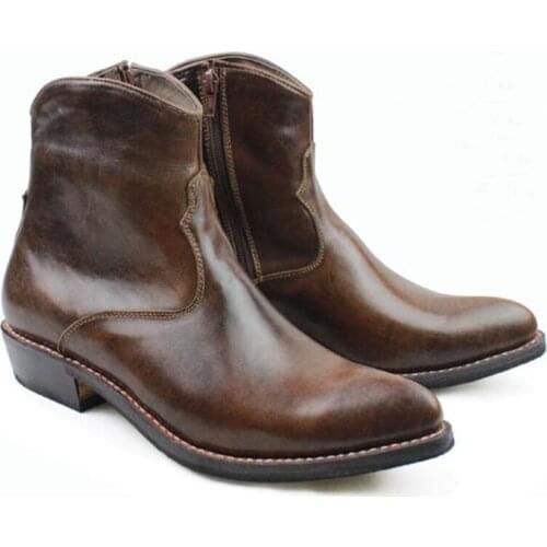 Western Handmade Boots Men Brown Cowhide Genuine Leather Boots Men Ankle Botas Militares Motorcycle Boots Men Sewing, EU38-45