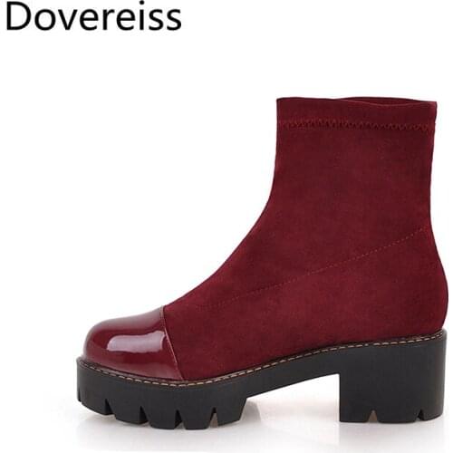 Dovereiss Fashion Female boots Winter new Sexy yellow red Round toe Concise Slip on Mature Short boots suede big size 43