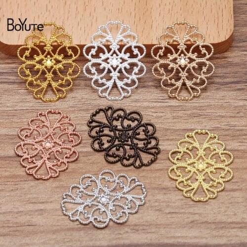 BoYuTe Wholesale (50 Pieces/Lot) Metal Brass Stamping 28*35MM Filigree Flower Findings Diy Handmade Jewelry Accessories
