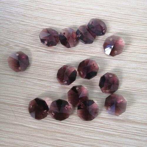 Camal 20pcs Middle Purple 14mm Crystal Octagonal Loose Bead Two Holes Prisms Chandelier Lamp Parts Wedding Centerpiece Hanging