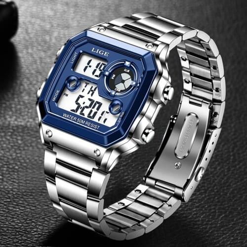 2021 New LIGE Electronic Watch Luxury Top Brand Sport Alarm Clock Date Watches Men Stainless Steel Waterproof Luminous Men Watch