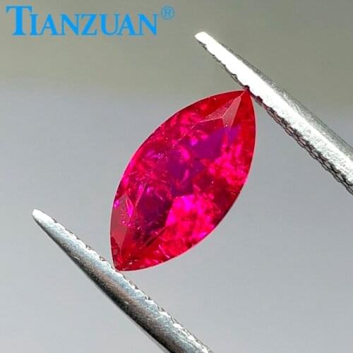Marquise shape natural cut 5# red color created Artificial ruby corundum stone with cracks and inclusionsloose stone
