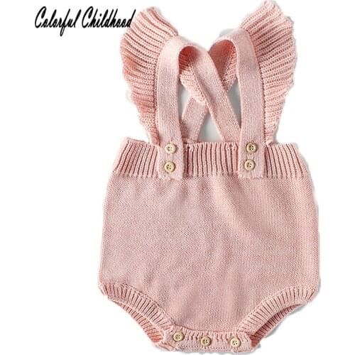 Spring new baby clothes infant girls knited jumpsuit Ruffles Bubble romper cotton toddler kids overalls 0~24m