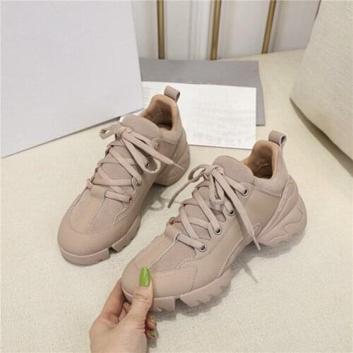 Women Casual Sneakers Lace Up Casual Shoes Luxury Brand Designer Shoes Thick Sole Genuine Leather Shoes Fashion Sneaker Color