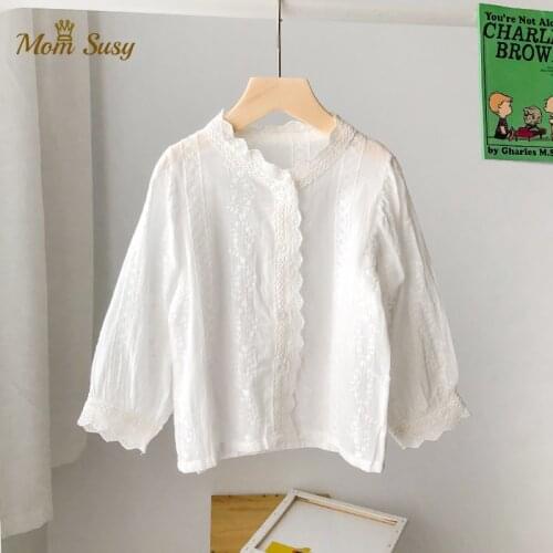 Baby Girl Lace Blouse Cotton Infant Toddler Girl Pincess Shirt Long Sleeve Autumn Spring White Blouse French Style Baby Clothes