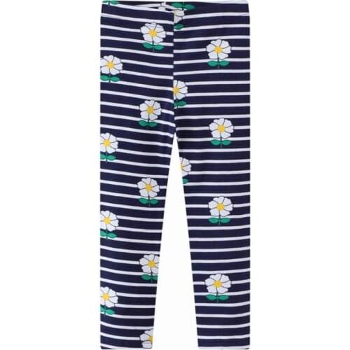 Jumping Meters Girl Pant Soft Breathable Elastic Cotton Leggings Stripe Flowers Pattern Skinny Pants Children Trousers 2-7Years