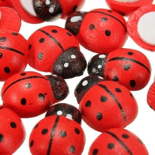 Small 50pcs DIY Wooden Handicraft Micro-landscape Ornaments Painted Wood Cartoon Insect Toys Red Beetles Seven Ladybugs