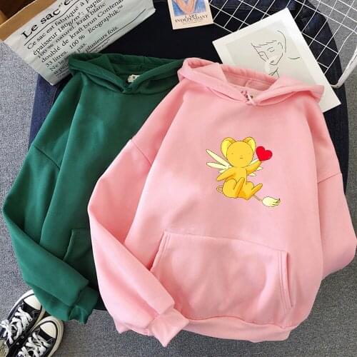 Kawaii Sweatshirts Sakura Magic Card Cute Printing 2021 Winter Clothes Women Hoodie Warm Pink Tops Harajuku Japanese Streetwear