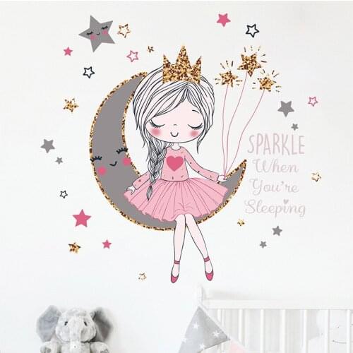 Moon Princess Wall Stickers for Girls Bedroom Kids room Background Wall Tile Decor Nursery Wall Decoration Wall Decals Sticker