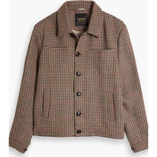 Hateko Men Wool Mix Checked Biker Jacket Slim Fit Coat