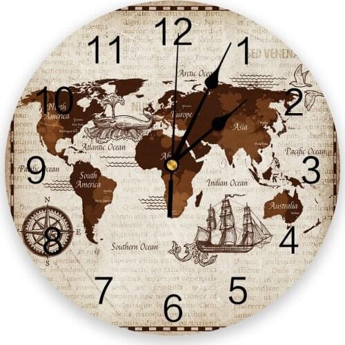 Nautical World Map Wall Clock Kitchen Home Living Room Decorative Kitchen Wall Decor Hanging Clocks