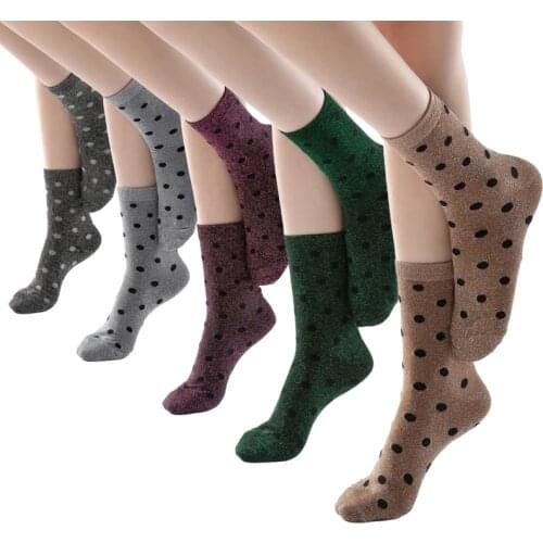 RMSWEETYIL Sparkly Glitter Polka Dot Socks For Women Sequin Shiny Shimmer Metallic Fun Novelty Ladies Dress Casual Crew Sock