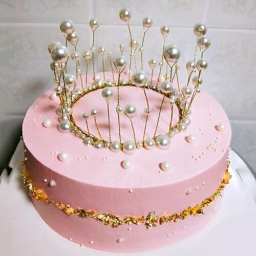 New Hot Crown Birthday Baking Accessories Flowers Birthday Cake Decoration Highlight Pearl Headdress Hair Accessories Headband