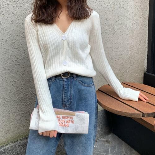 Autumn Winter New Versatile Soft Knitted Cardigan Women Slim V-neck Solid Color Top long Sleeve Sweater Women