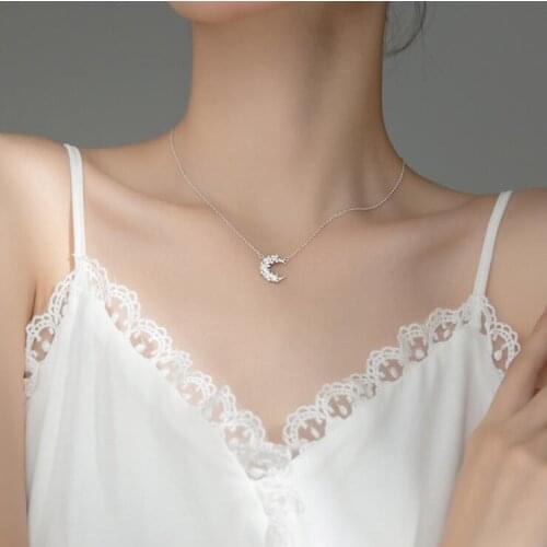 Silver Moon Necklaces 925 Sterling Silver Pendants Necklaces with Cubic Zirconia Fashion Style
